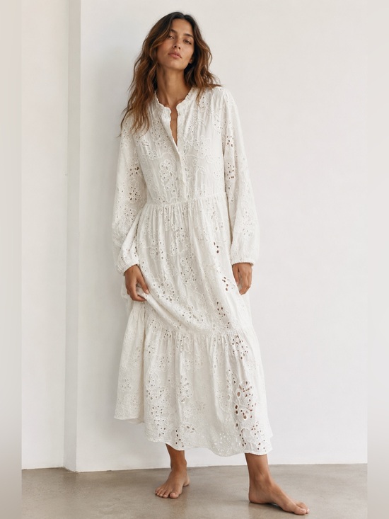 Zara Dresses & Skirts - ZARA White Embroidered Eyelet Midi Dress Women’s Small Boho Cottagecore Dress